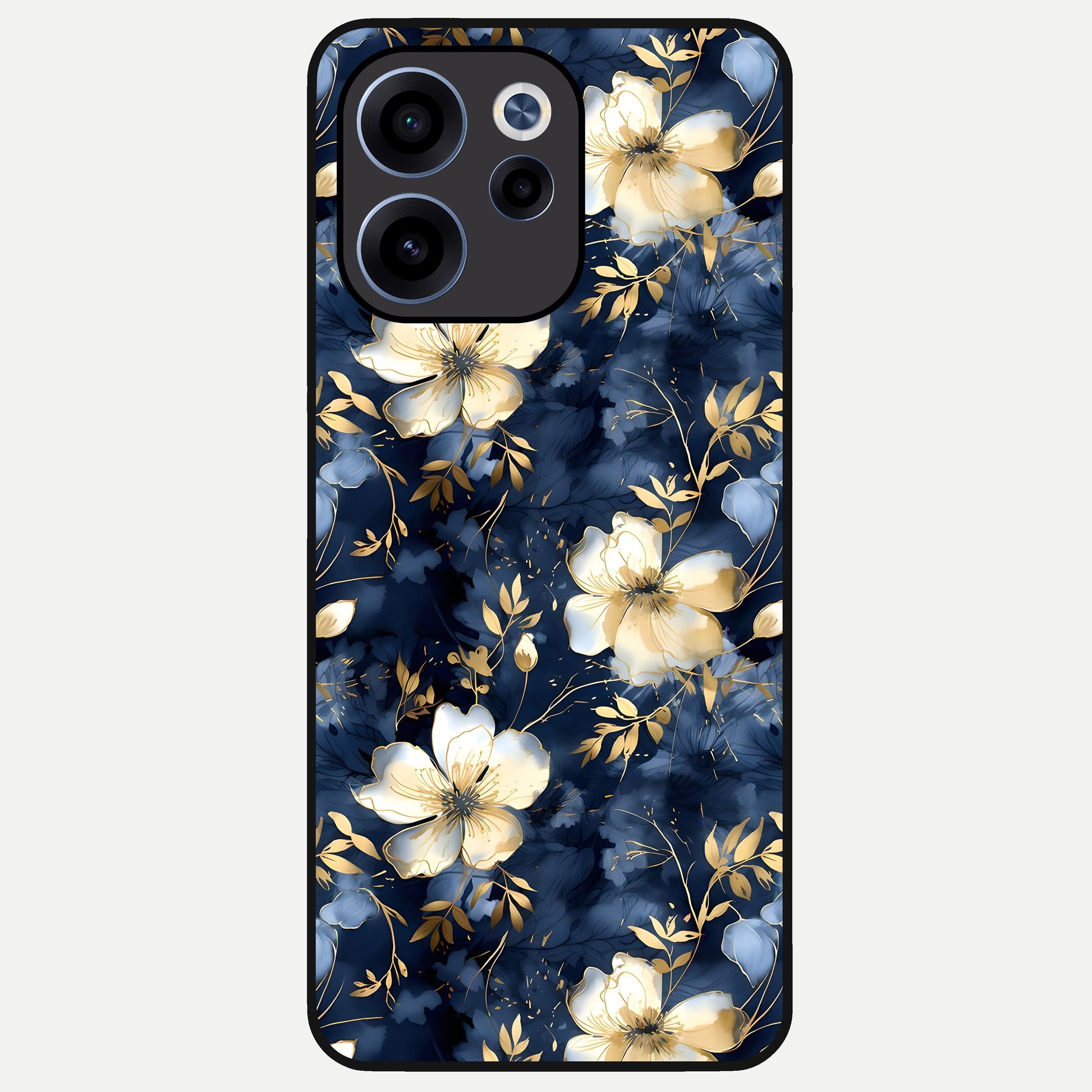  Golden Midnight Bloom Glass Case For Oppo Reno 15c back cover – full design glossy printed glass finish