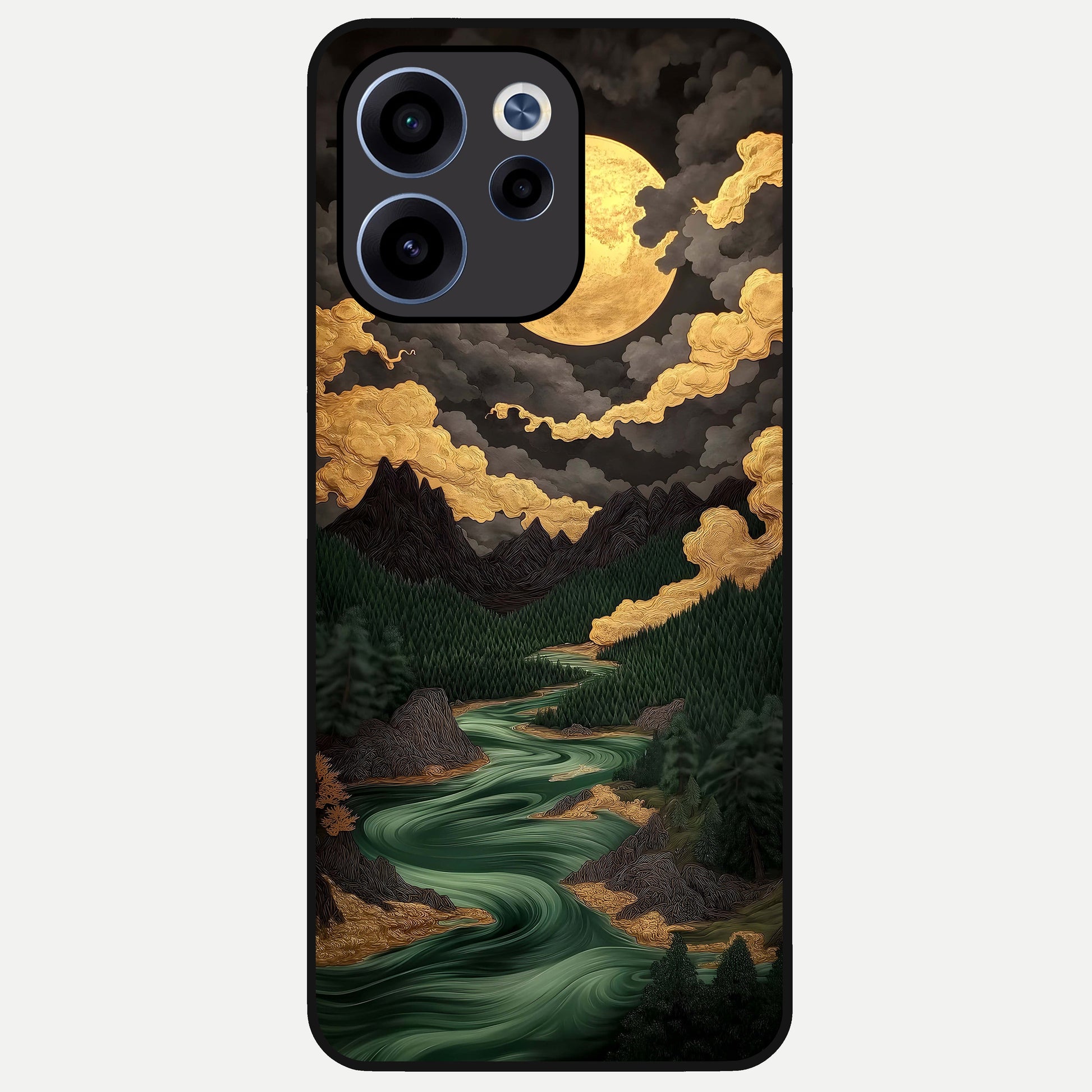  Golden River Moon Glass Case For Oppo Reno 15c back cover – full design glossy printed glass finish