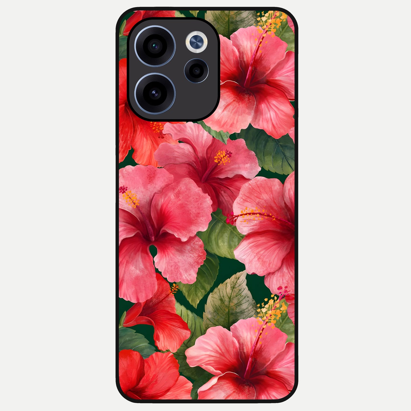  Hibiscus Pattern Glass Case For Oppo Reno 15c back cover – full design glossy printed glass finish
