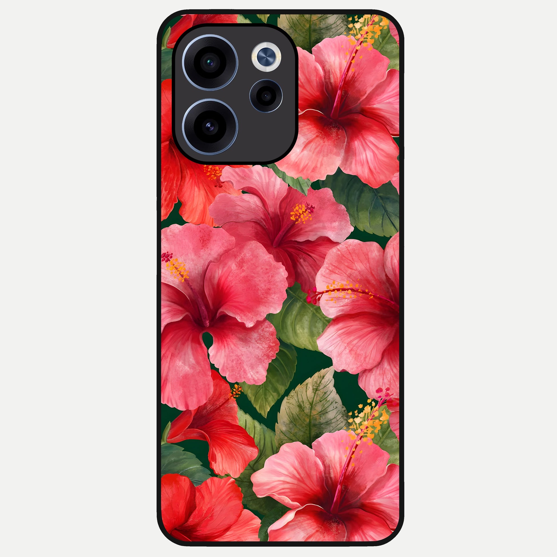  Hibiscus Pattern Glass Case For Oppo Reno 15c back cover – full design glossy printed glass finish