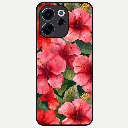  Hibiscus Pattern Glass Case For Oppo Reno 15c back cover – full design glossy printed glass finish