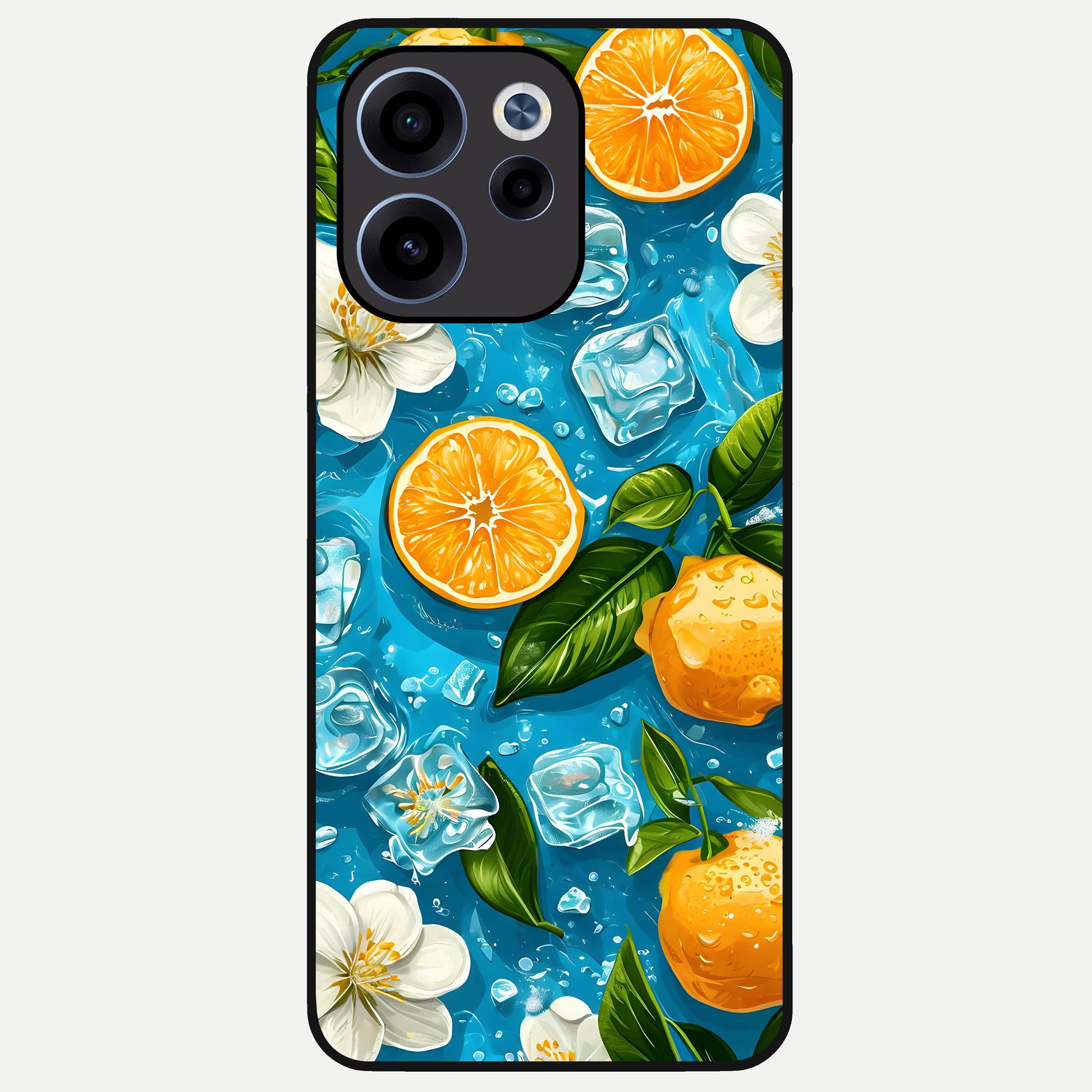  Ice Cube With Orange Glass Case For Oppo Reno 15c back cover – full design glossy printed glass finish