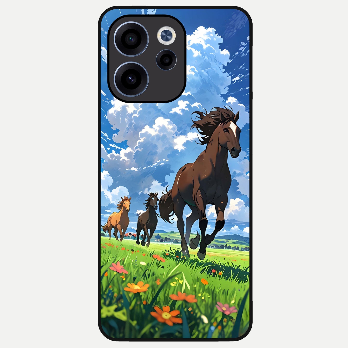  Majestic Horses Galloping Glass Case For Oppo Reno 15c back cover – full design glossy printed glass finish
