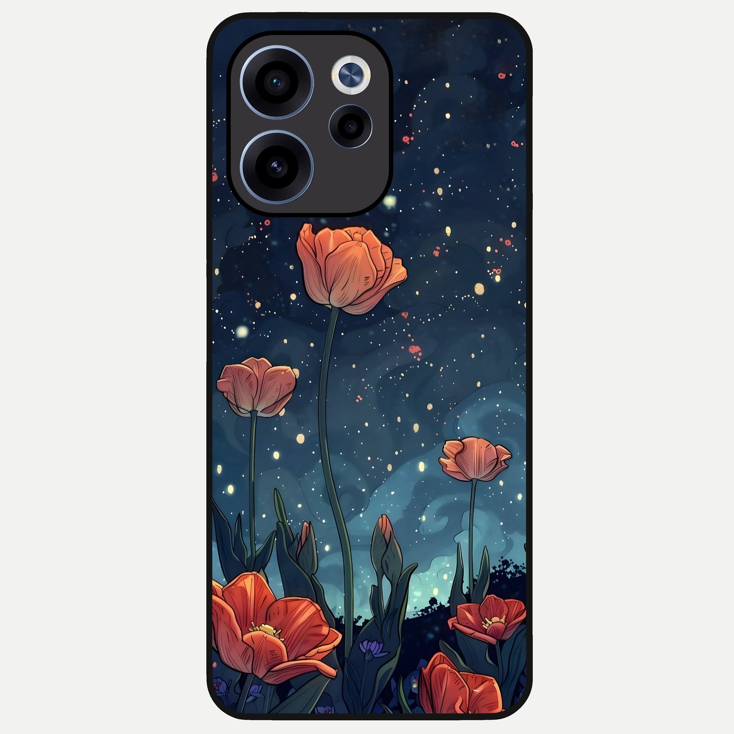  Midnight Tulip Glow Glass Case For Oppo Reno 15c back cover – full design glossy printed glass finish