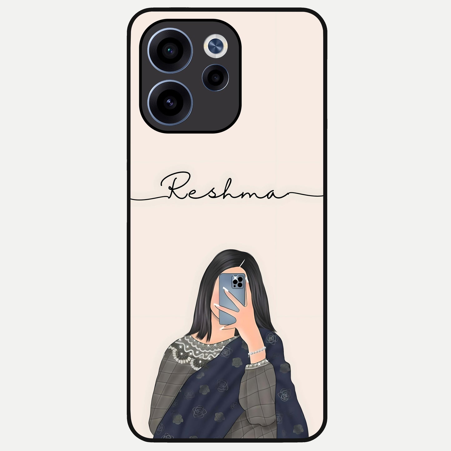  Mirror Mood Muse With Custom Name Glass Case For Oppo Reno 15c back cover – full design glossy printed glass finish