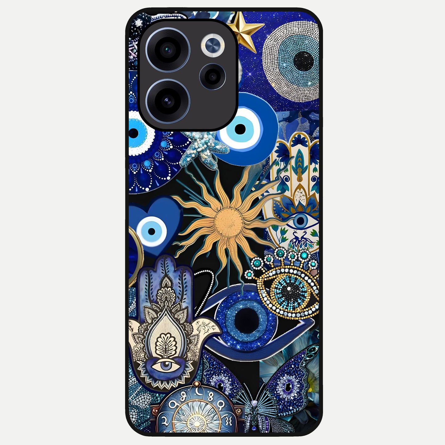  Mystic Blue Evil Eye Glass Case For Oppo Reno 15c back cover – full design glossy printed glass finish