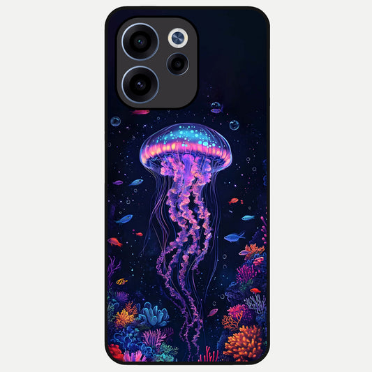  Neon Jellyfish Glass Case For Oppo Reno 15c back cover – full design glossy printed glass finish