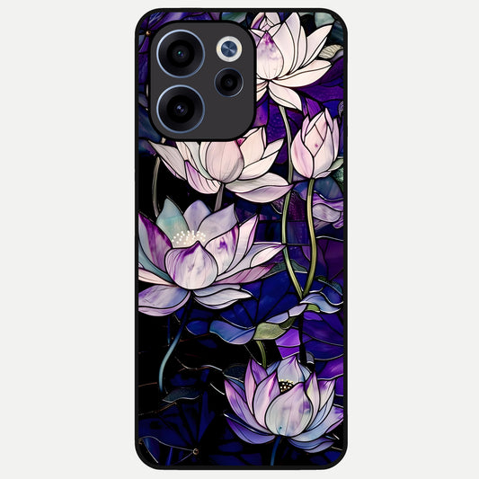  Purple Lotus Pattern Glass Case For Oppo Reno 15c back cover – full design glossy printed glass finish