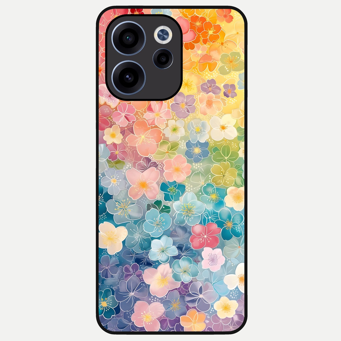  Rainbow Blossom Burst Glass Case For Oppo Reno 15c back cover – full design glossy printed glass finish