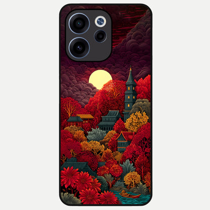  Scarlet Autumn Temple Glass Case For Oppo Reno 15c back cover – full design glossy printed glass finish