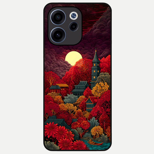  Scarlet Autumn Temple Glass Case For Oppo Reno 15c back cover – full design glossy printed glass finish