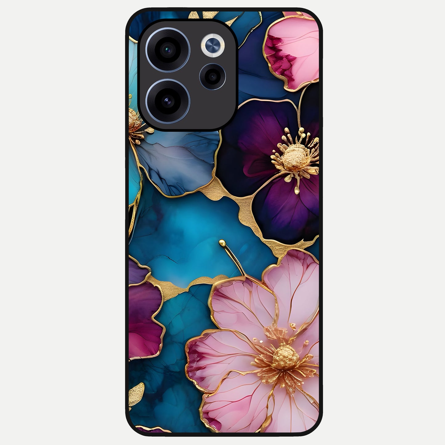  Sparkle Floral Glass Case For Oppo Reno 15c back cover – full design glossy printed glass finish