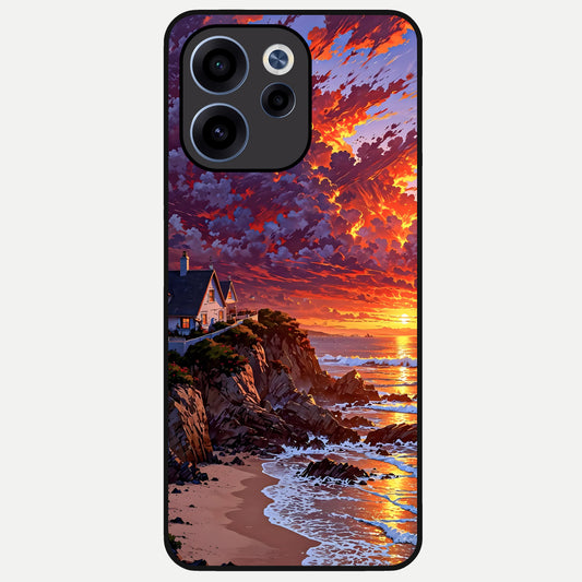  Sunset House By Sea Glass Case For Oppo Reno 15c back cover – full design glossy printed glass finish