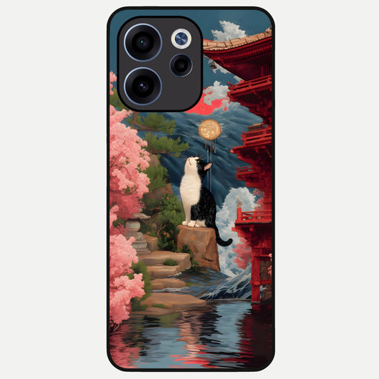  Temple Cat Scenery Glass Case For Oppo Reno 15c back cover – full design glossy printed glass finish