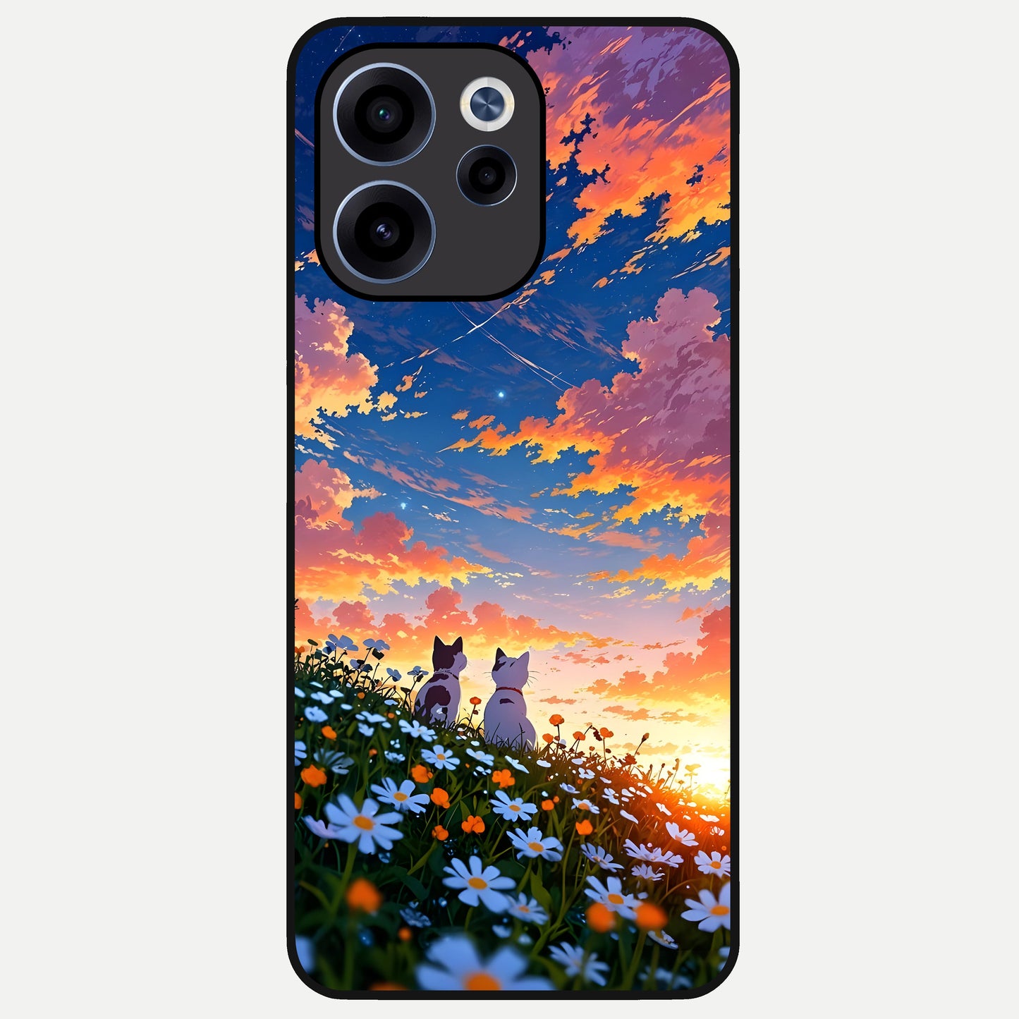  Two Cats Friends Glass Case For Oppo Reno 15c back cover – full design glossy printed glass finish