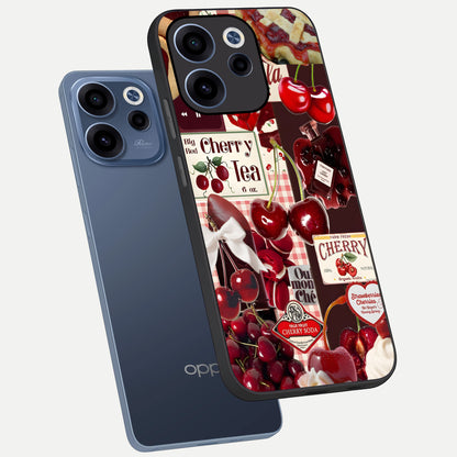  Aesthetic Cherry Tea phone case For Oppo Reno 15c showing premium glass back cover with detailed artwork