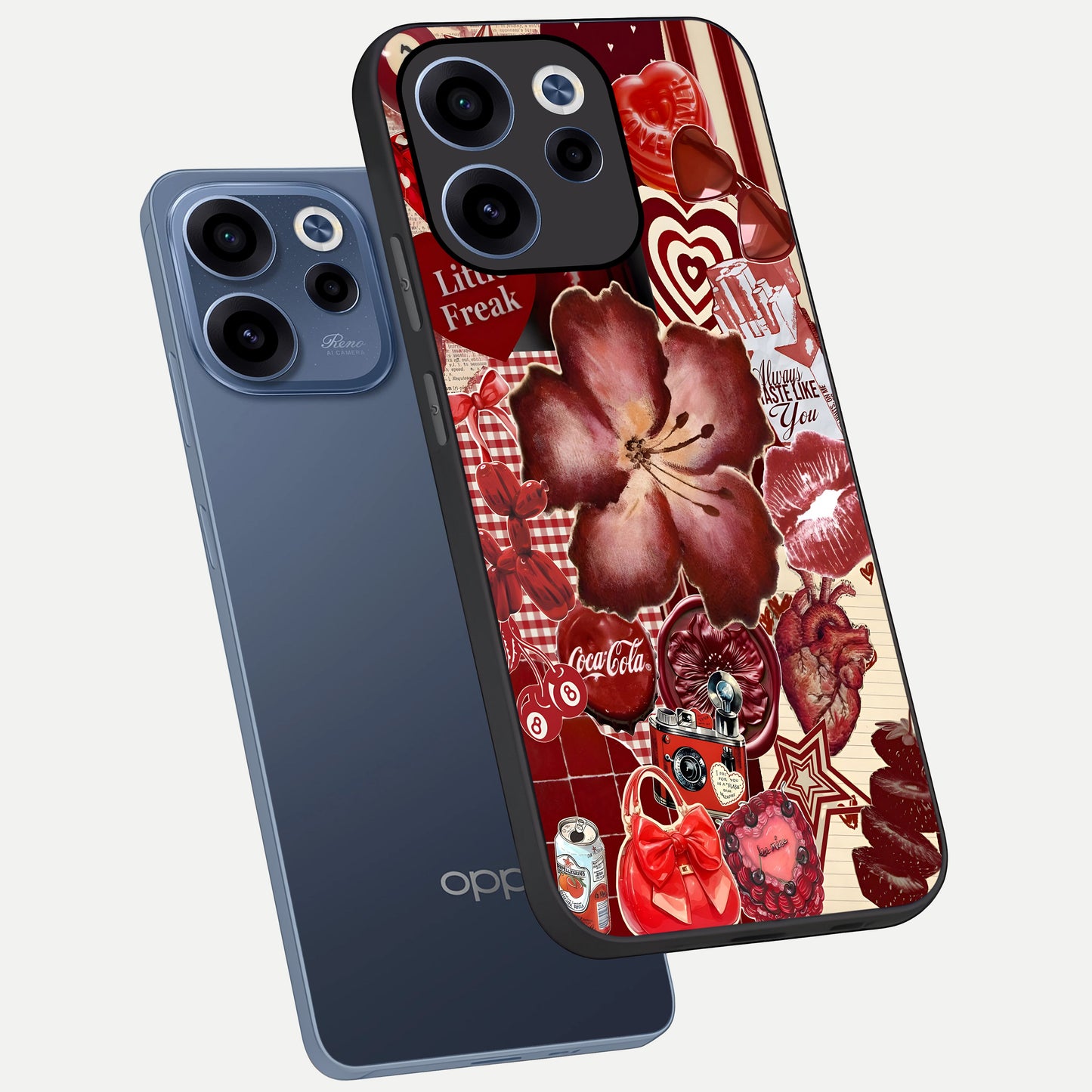  Aesthetic Little Freak phone case For Oppo Reno 15c showing premium glass back cover with detailed artwork