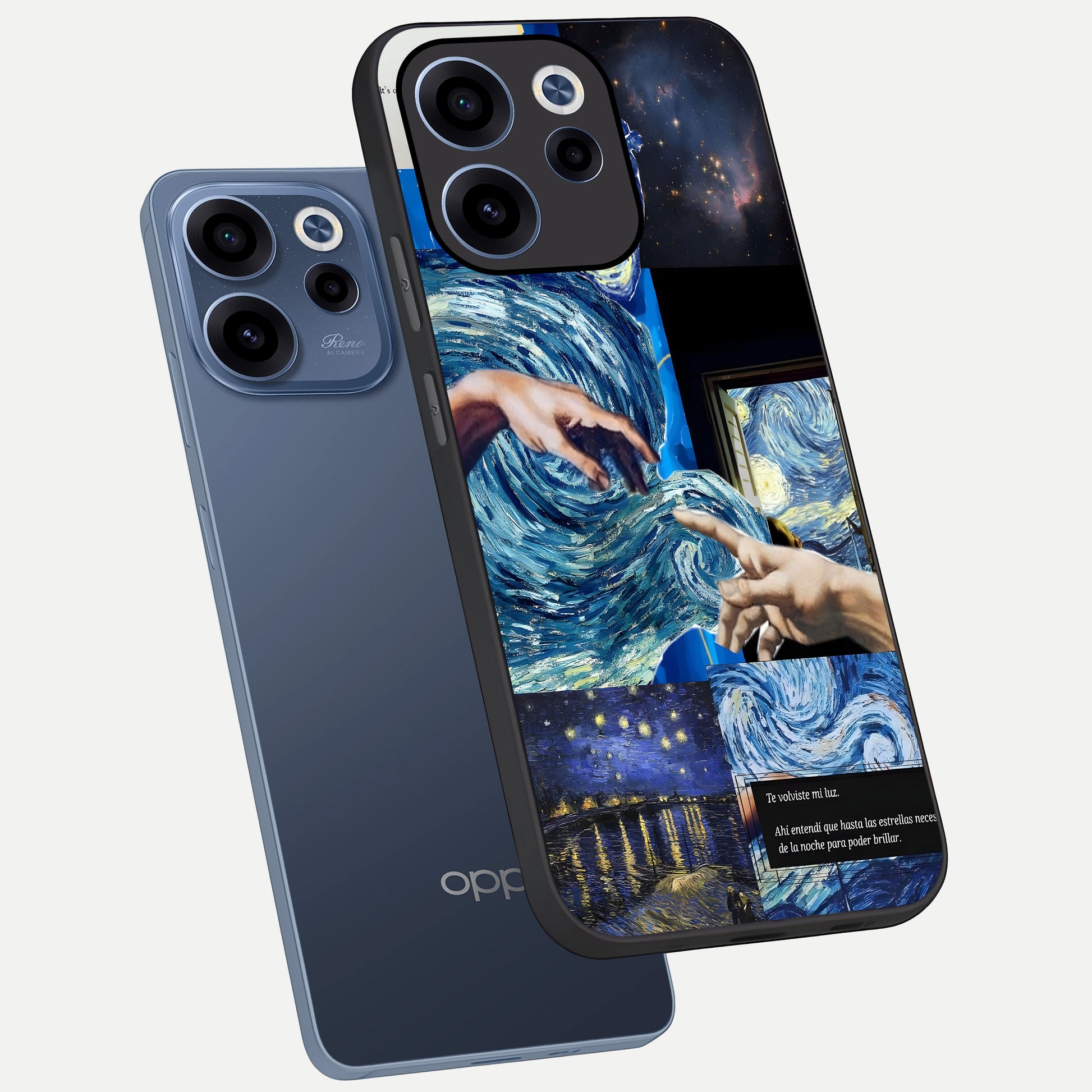  Aesthetic Vando Hands phone case For Oppo Reno 15c showing premium glass back cover with detailed artwork