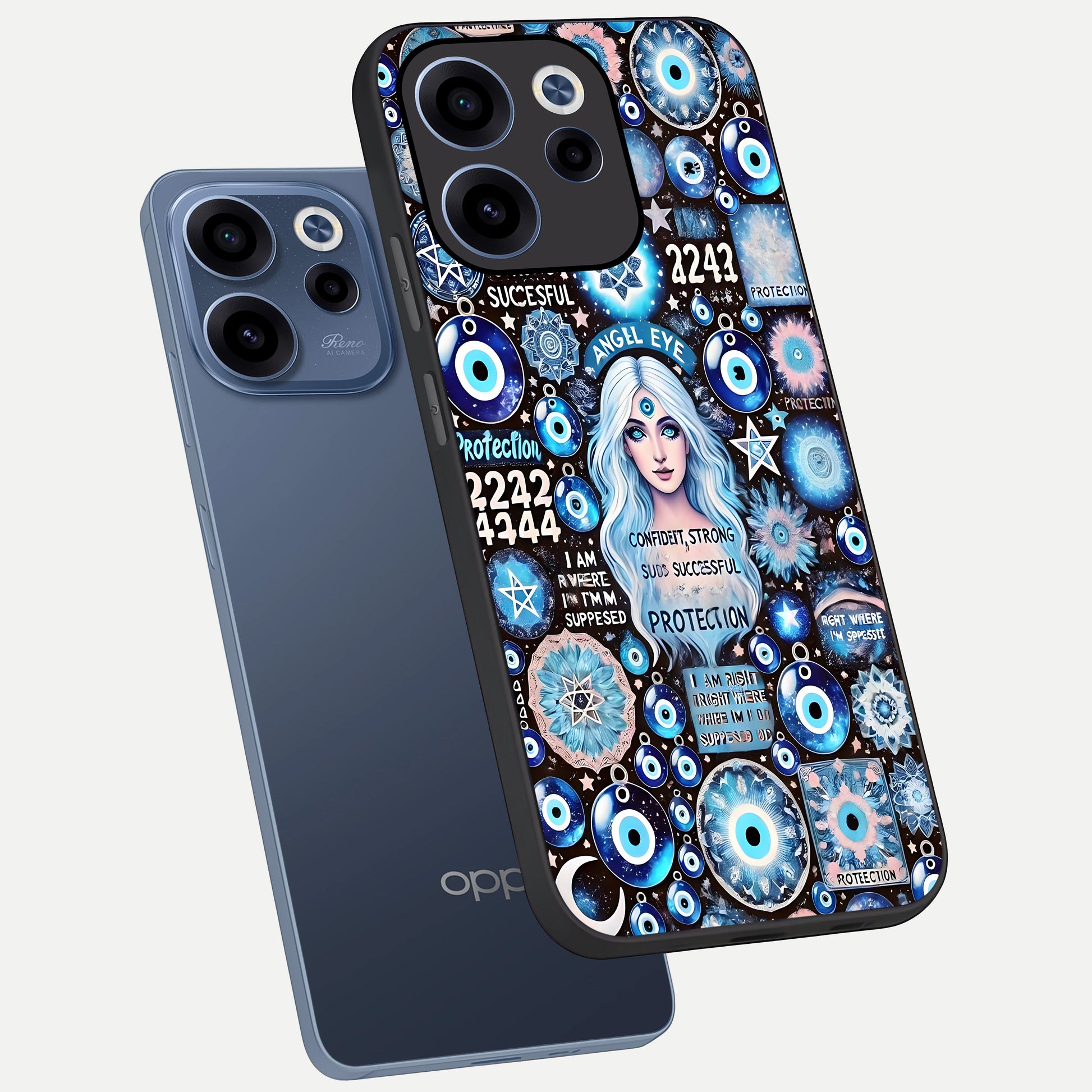  Angel Aura Shield phone case For Oppo Reno 15c showing premium glass back cover with detailed artwork