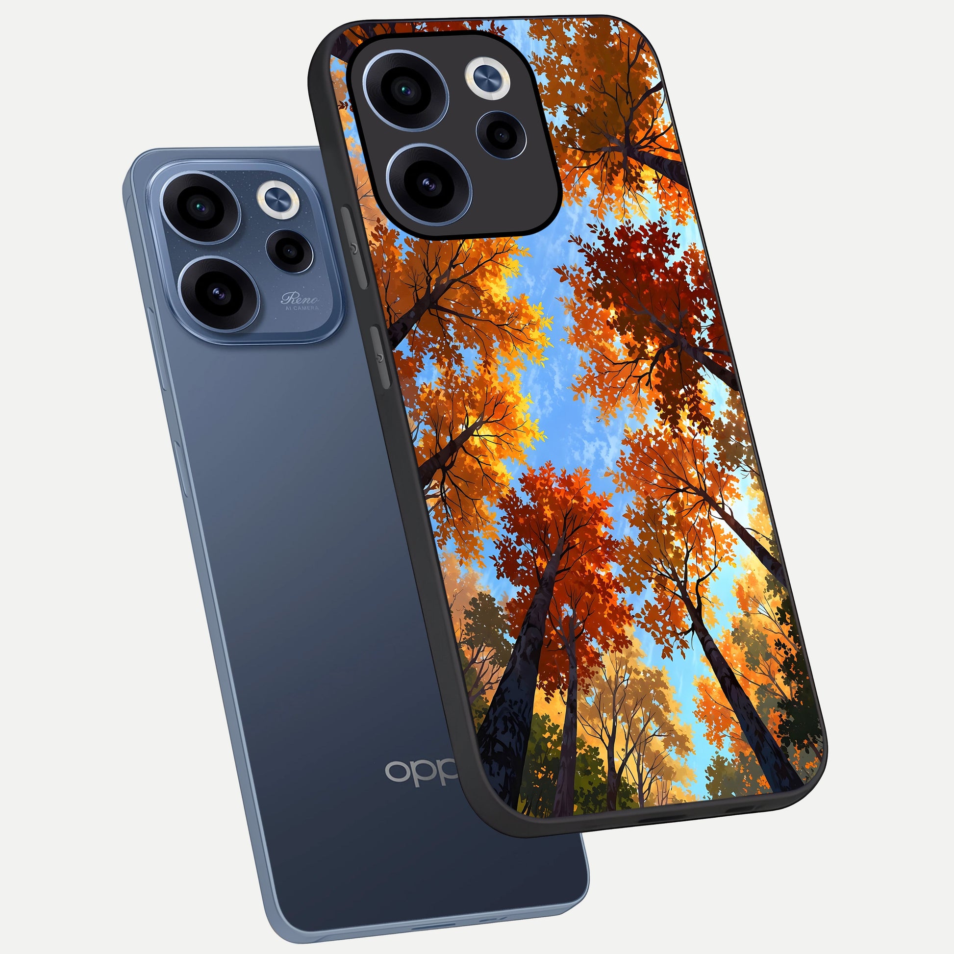  Autumn Sky Rise phone case For Oppo Reno 15c showing premium glass back cover with detailed artwork
