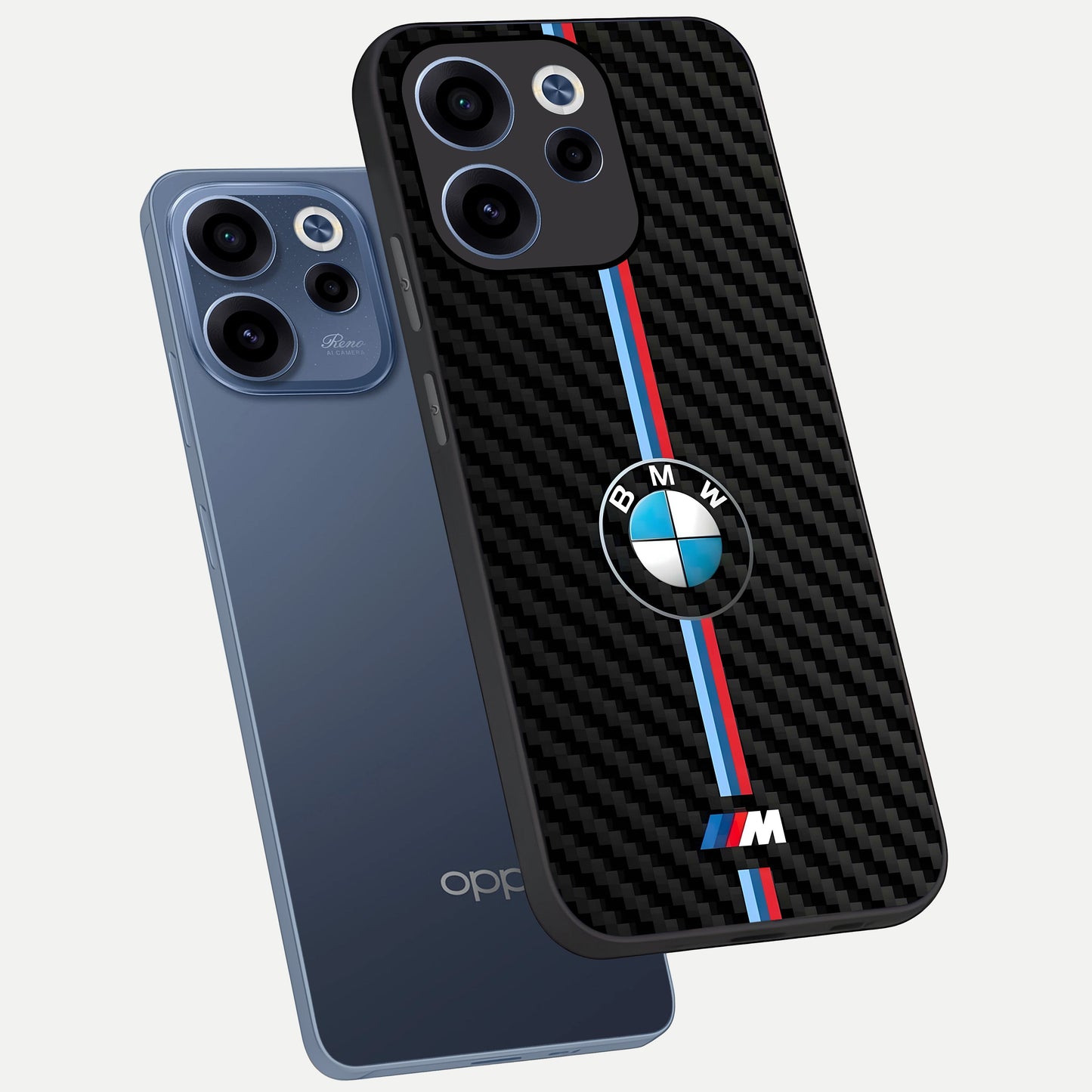 BMW Pattern phone case For Oppo Reno 15c showing premium glass back cover with detailed artwork