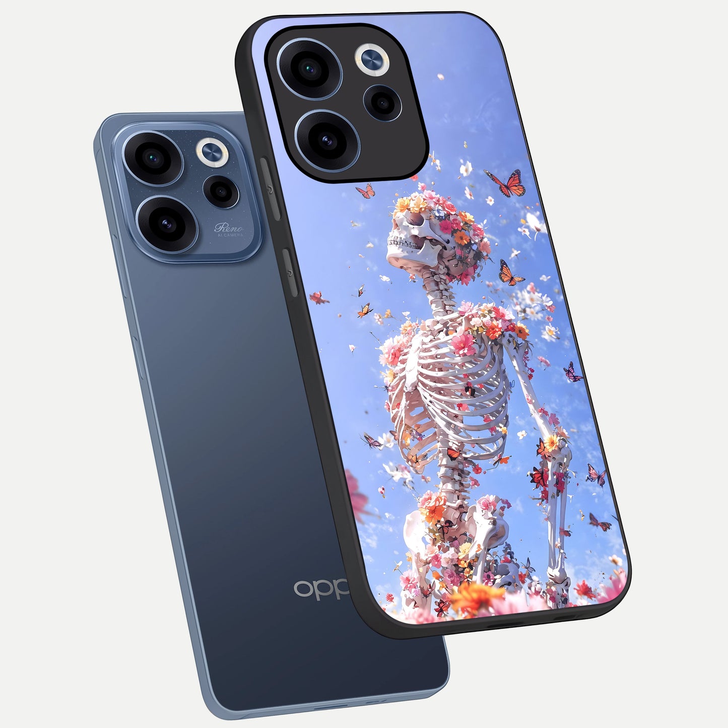 Bloom Beyond Bones phone case For Oppo Reno 15c showing premium glass back cover with detailed artwork