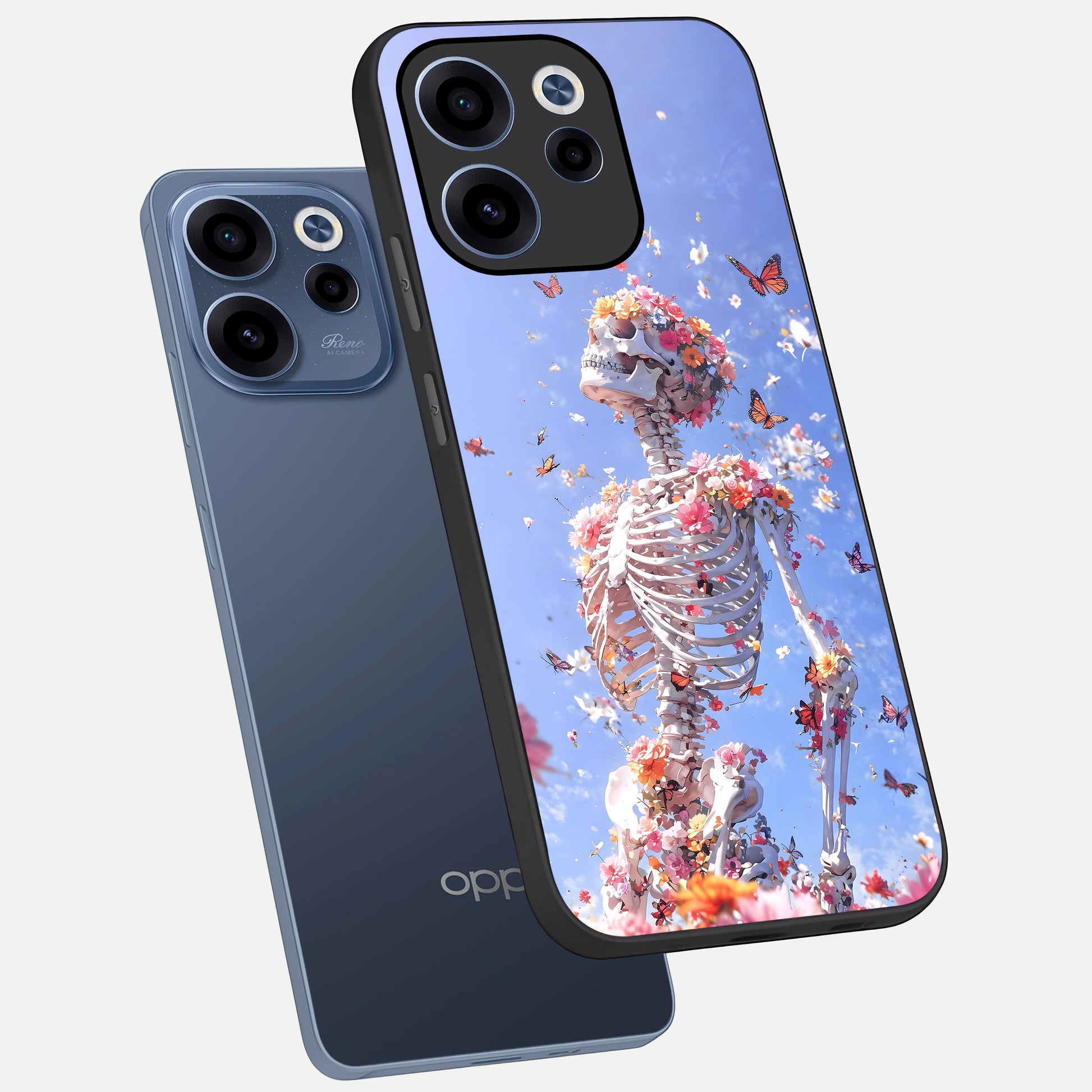  Bloom Beyond Bones phone case For Oppo Reno 15c showing premium glass back cover with detailed artwork