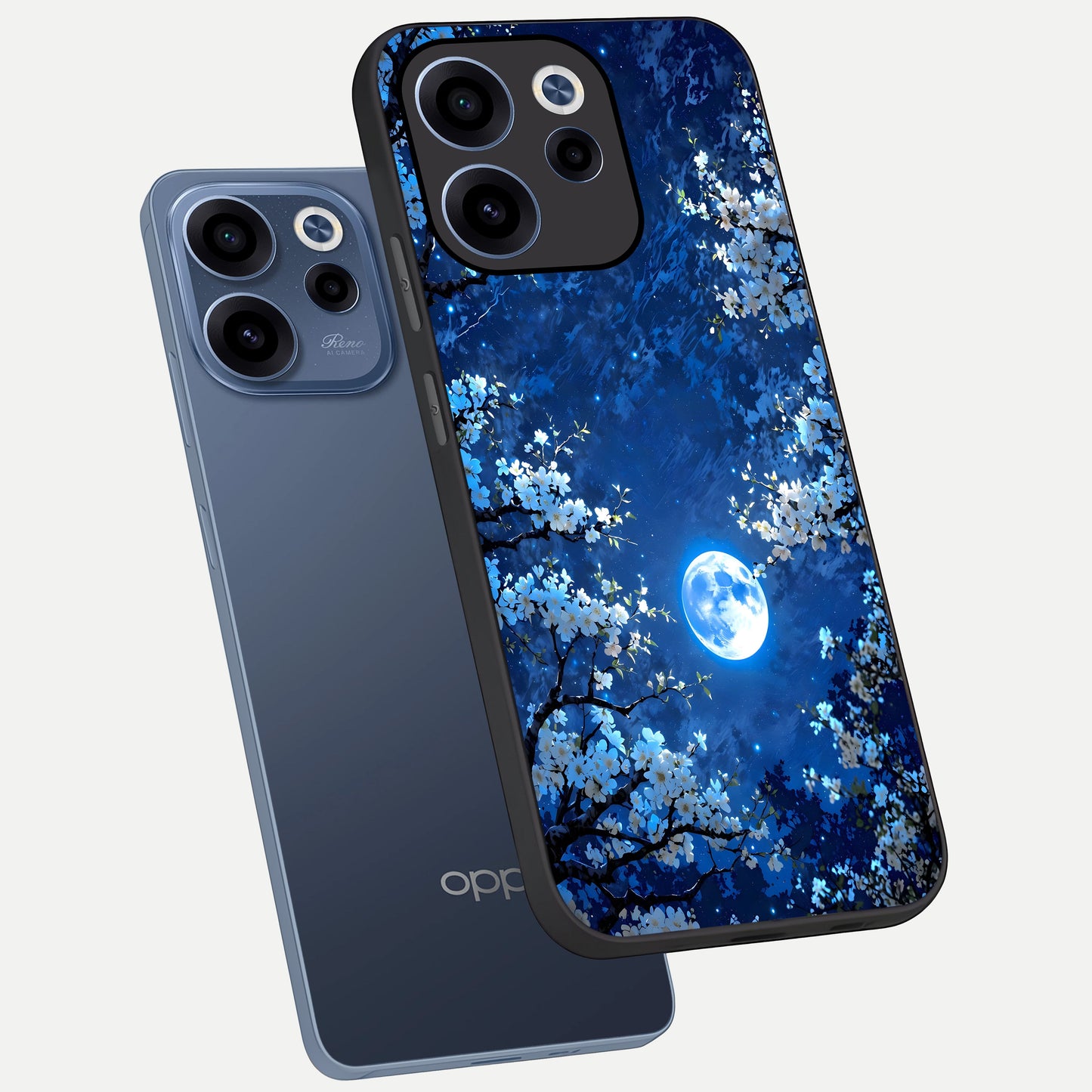 Blossom Moonlight Sky phone case For Oppo Reno 15c showing premium glass back cover with detailed artwork