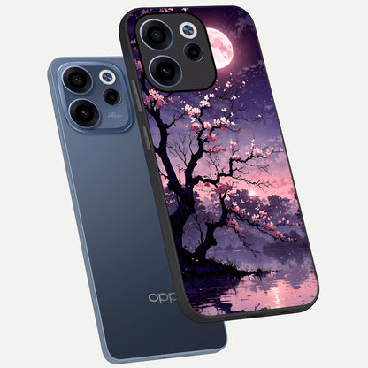  Blossom Pink Moon phone case For Oppo Reno 15c showing premium glass back cover with detailed artwork