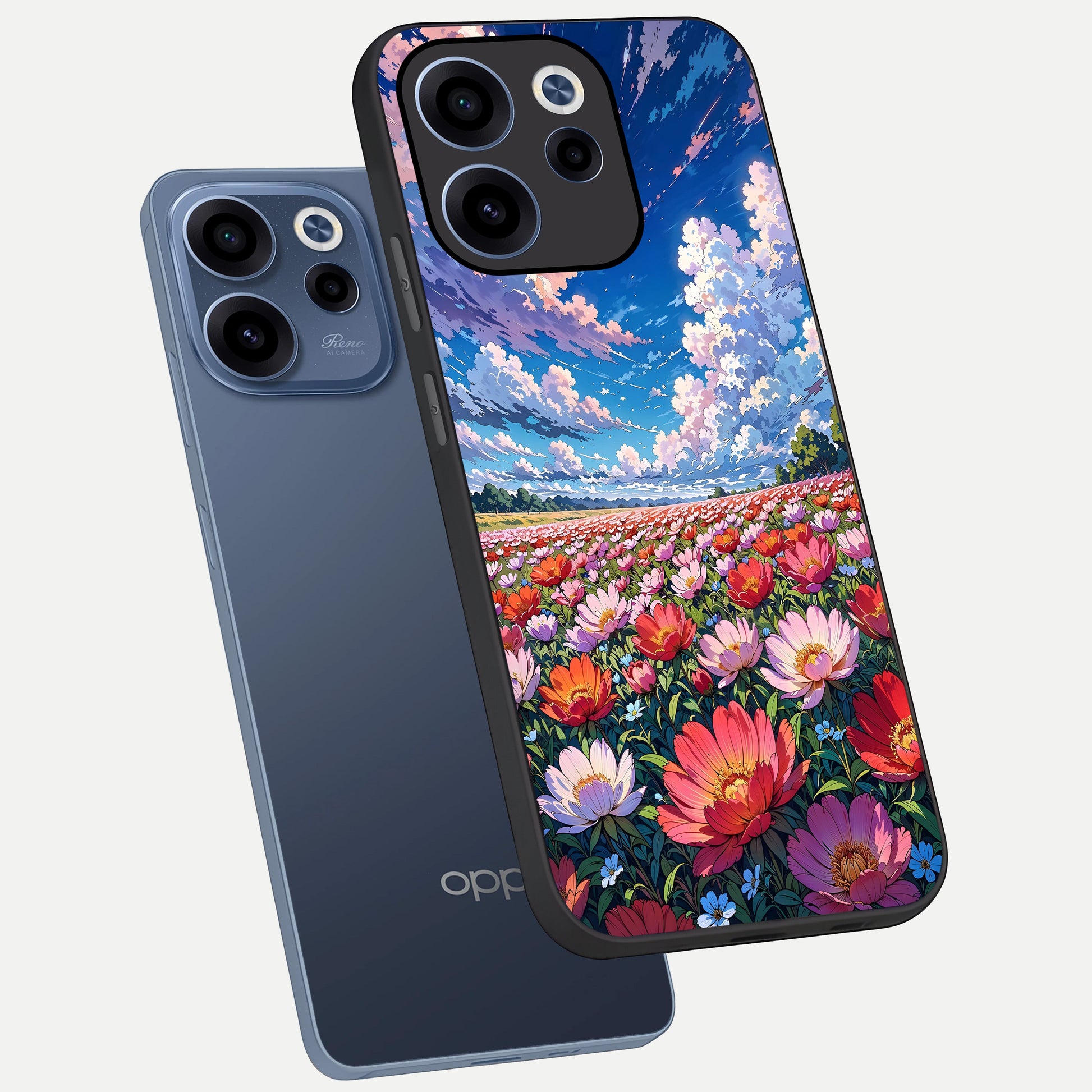  Blossom Sky Field phone case For Oppo Reno 15c showing premium glass back cover with detailed artwork