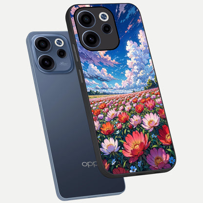  Blossom Sky Field phone case For Oppo Reno 15c showing premium glass back cover with detailed artwork