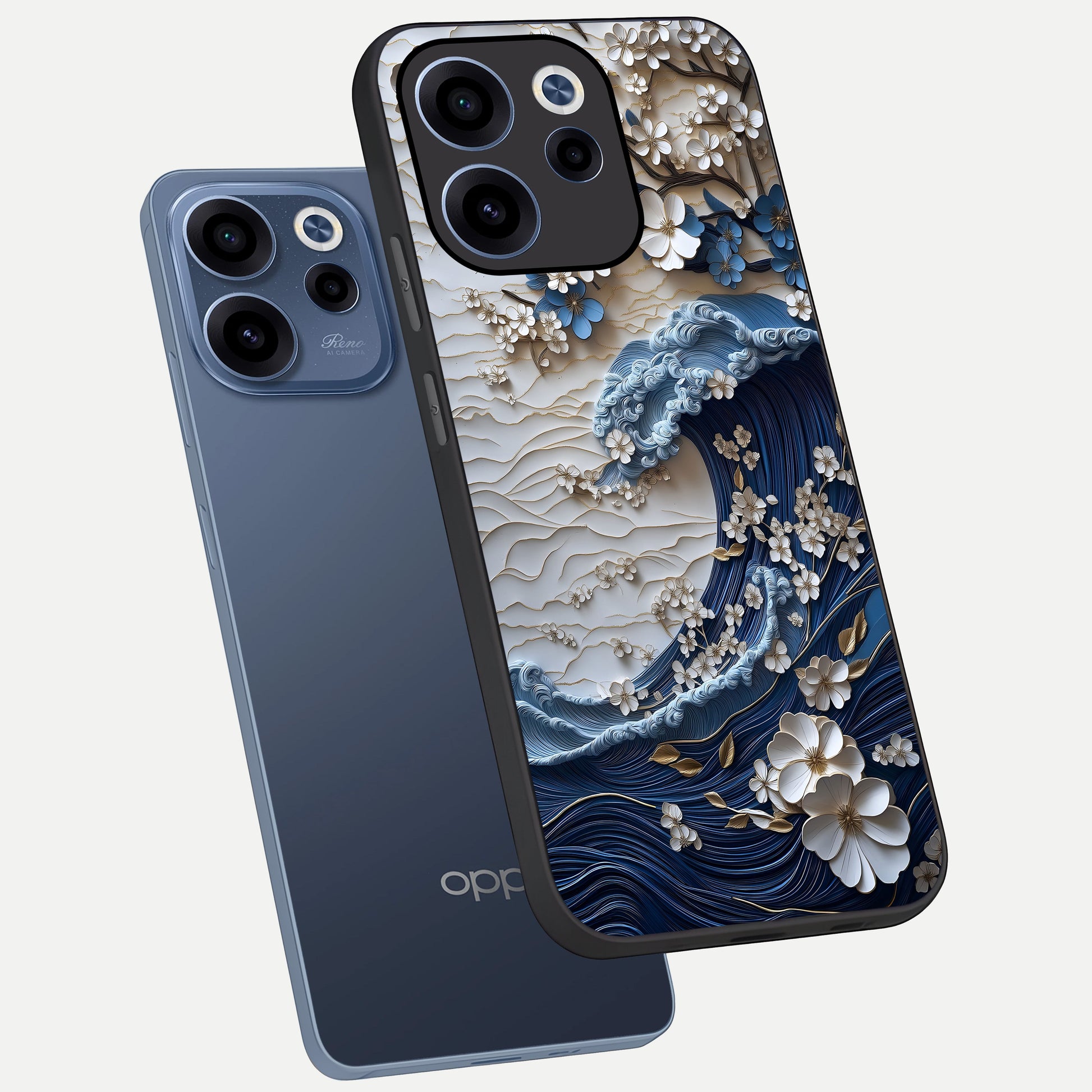  Blossom Wave Art phone case For Oppo Reno 15c showing premium glass back cover with detailed artwork