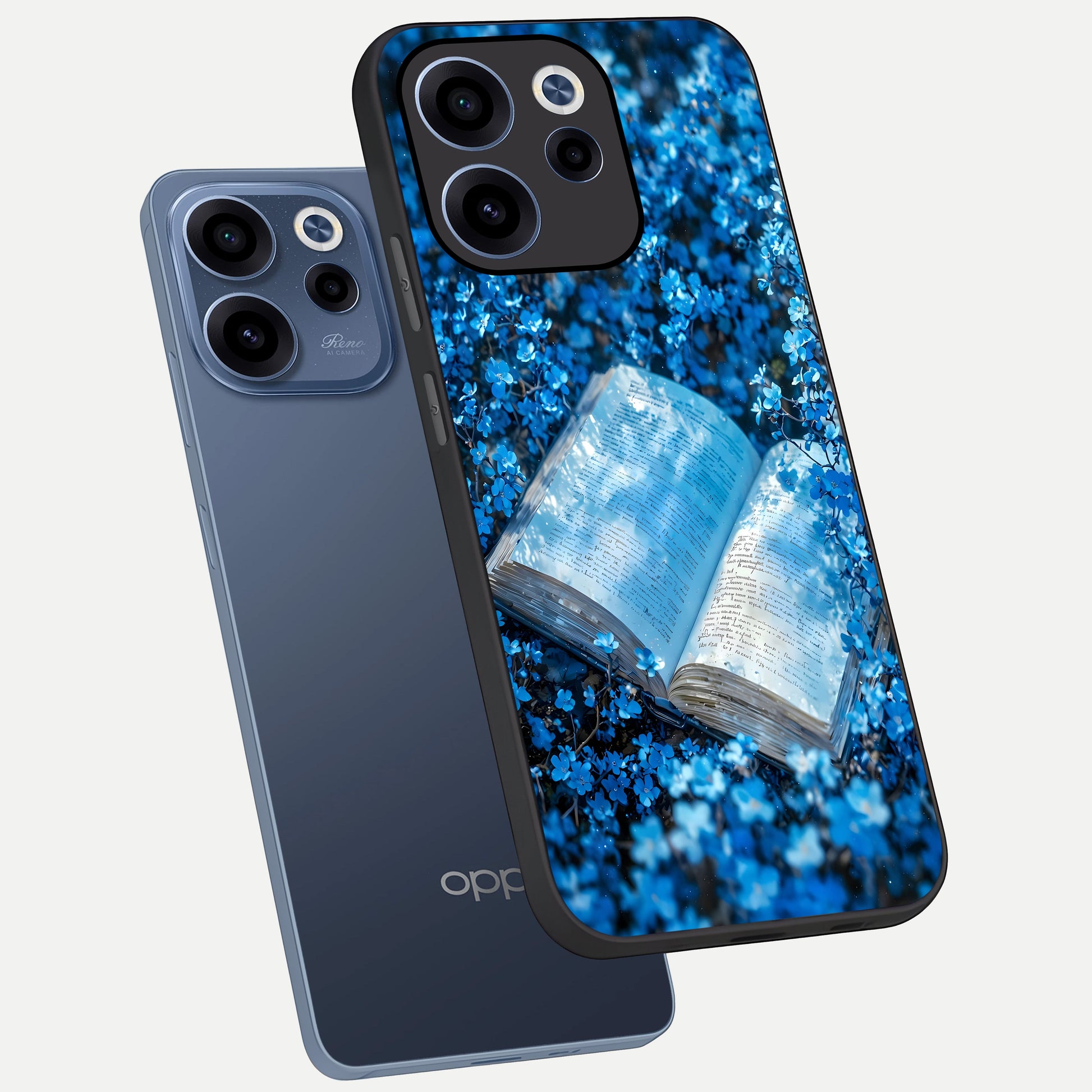  Blue Bloom Tales phone case For Oppo Reno 15c showing premium glass back cover with detailed artwork
