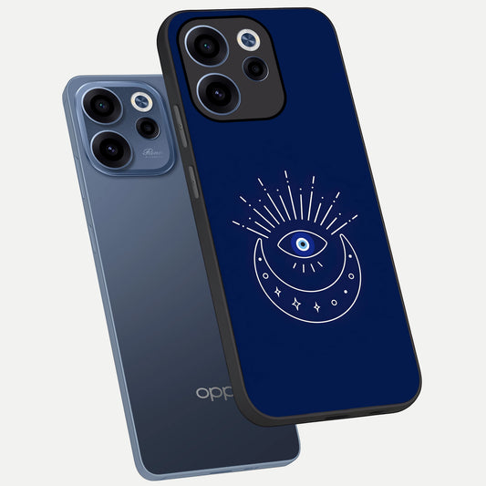  Blue Evil Eye phone case For Oppo Reno 15c showing premium glass back cover with detailed artwork
