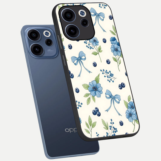  Blue Flower And Bow phone case For Oppo Reno 15c showing premium glass back cover with detailed artwork