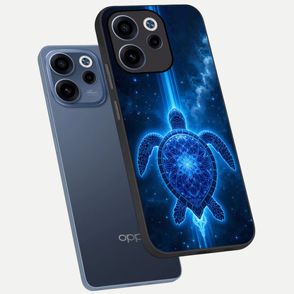  Blue Galaxy Turtle phone case For Oppo Reno 15c showing premium glass back cover with detailed artwork
