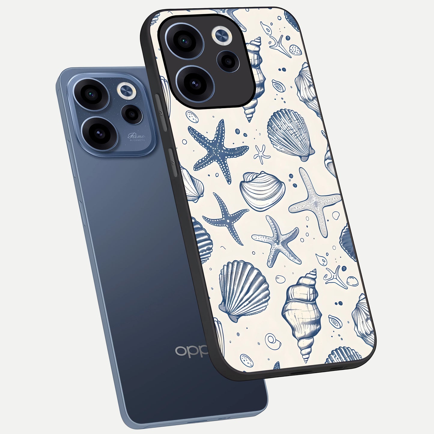  Blue Ocean Outline phone case For Oppo Reno 15c showing premium glass back cover with detailed artwork