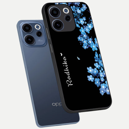  Blue Petal Dream Custom Name phone case For Oppo Reno 15c showing premium glass back cover with detailed artwork