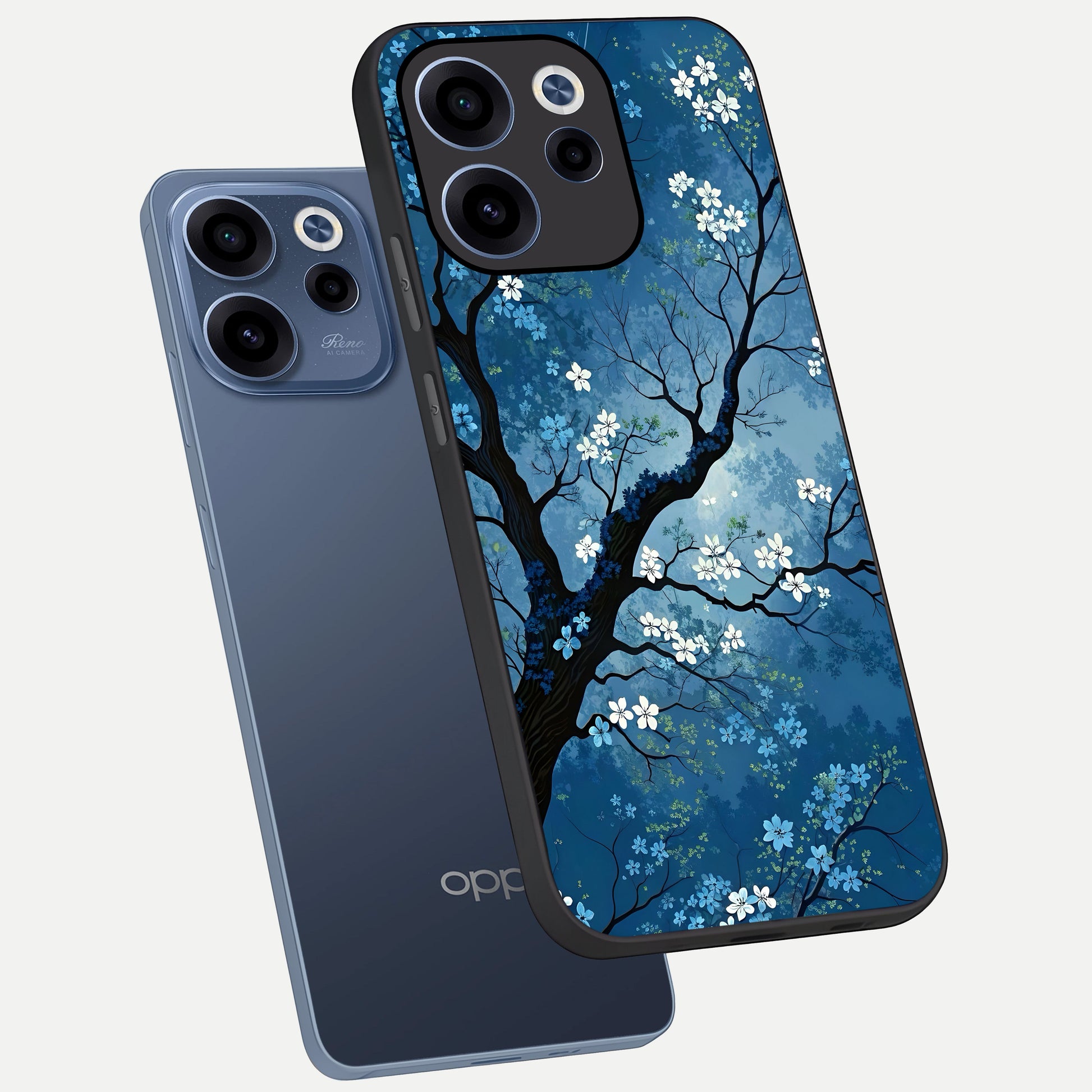  Blue Tree Serenity phone case For Oppo Reno 15c showing premium glass back cover with detailed artwork