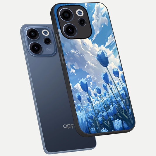  Blue Tulip Clouds phone case For Oppo Reno 15c showing premium glass back cover with detailed artwork