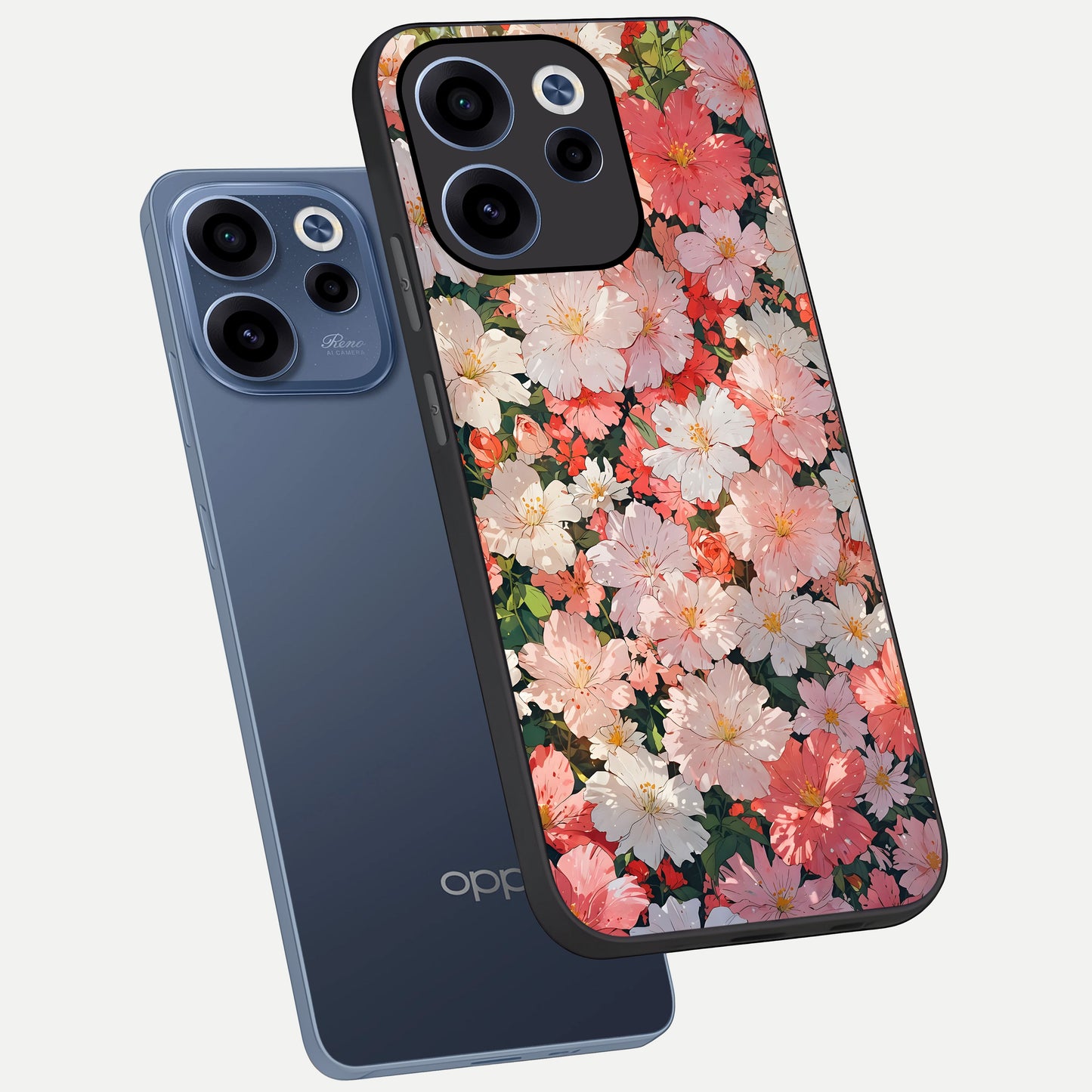  Blush Bloom Field phone case For Oppo Reno 15c showing premium glass back cover with detailed artwork