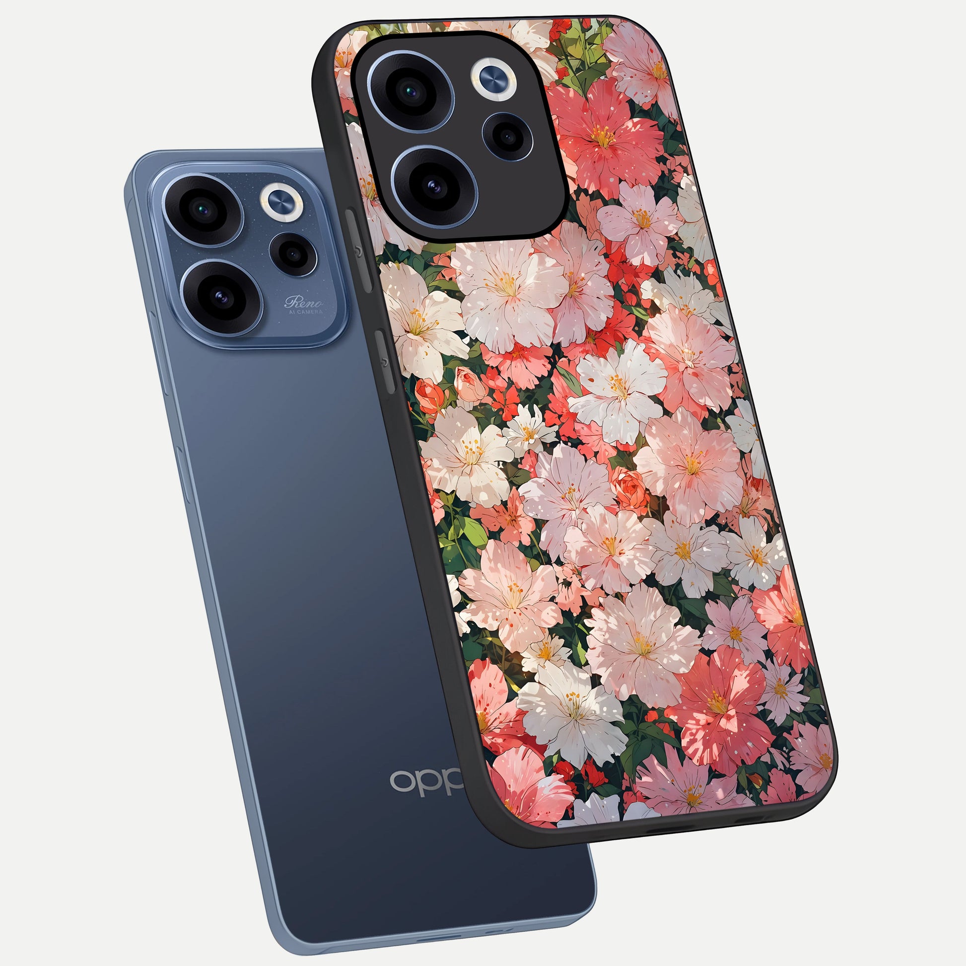  Blush Bloom Field phone case For Oppo Reno 15c showing premium glass back cover with detailed artwork