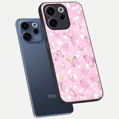  Blush Butterfly Garden phone case For Oppo Reno 15c showing premium glass back cover with detailed artwork