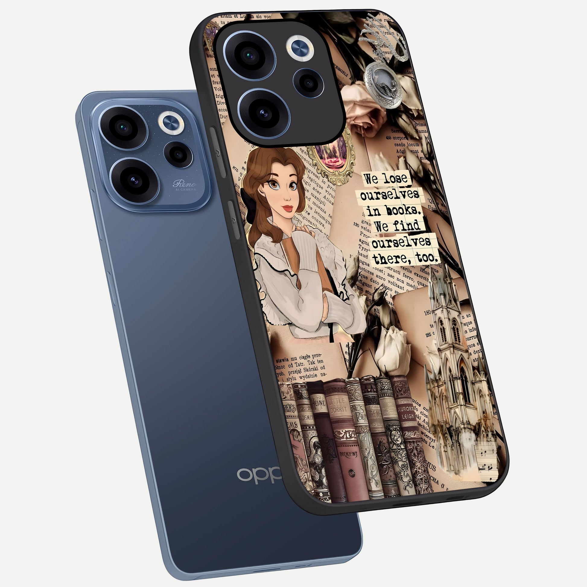  Bookish Dream World phone case For Oppo Reno 15c showing premium glass back cover with detailed artwork