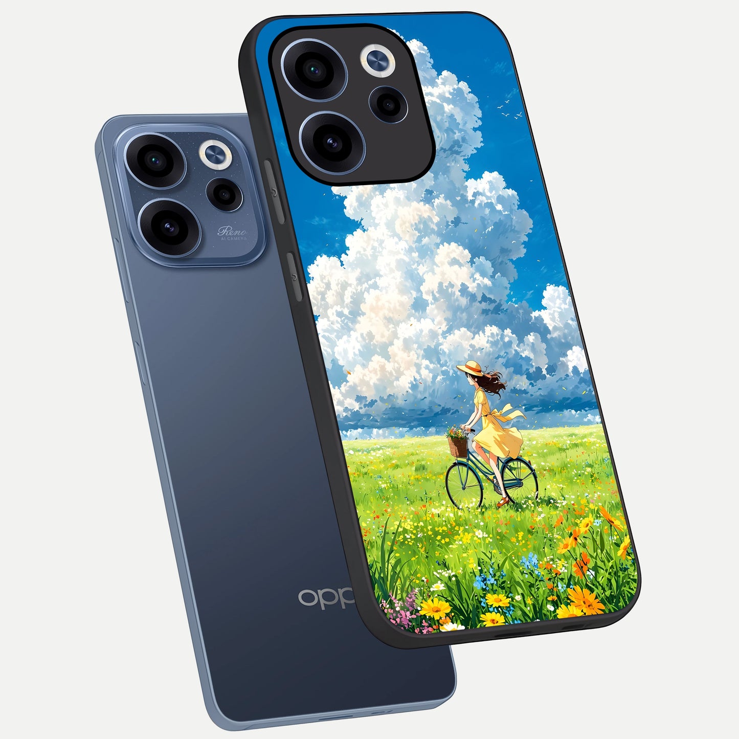  Breezy Meadow Ride phone case For Oppo Reno 15c showing premium glass back cover with detailed artwork