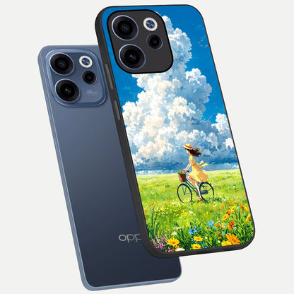 Breezy Meadow Ride phone case For Oppo Reno 15c showing premium glass back cover with detailed artwork