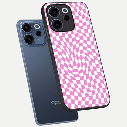  Bubblegum Check Wave phone case For Oppo Reno 15c showing premium glass back cover with detailed artwork