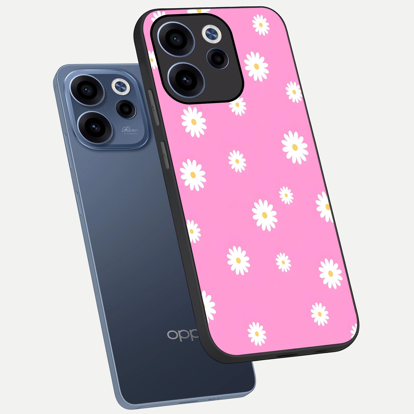  Bubblegum Daisy Pop phone case For Oppo Reno 15c showing premium glass back cover with detailed artwork