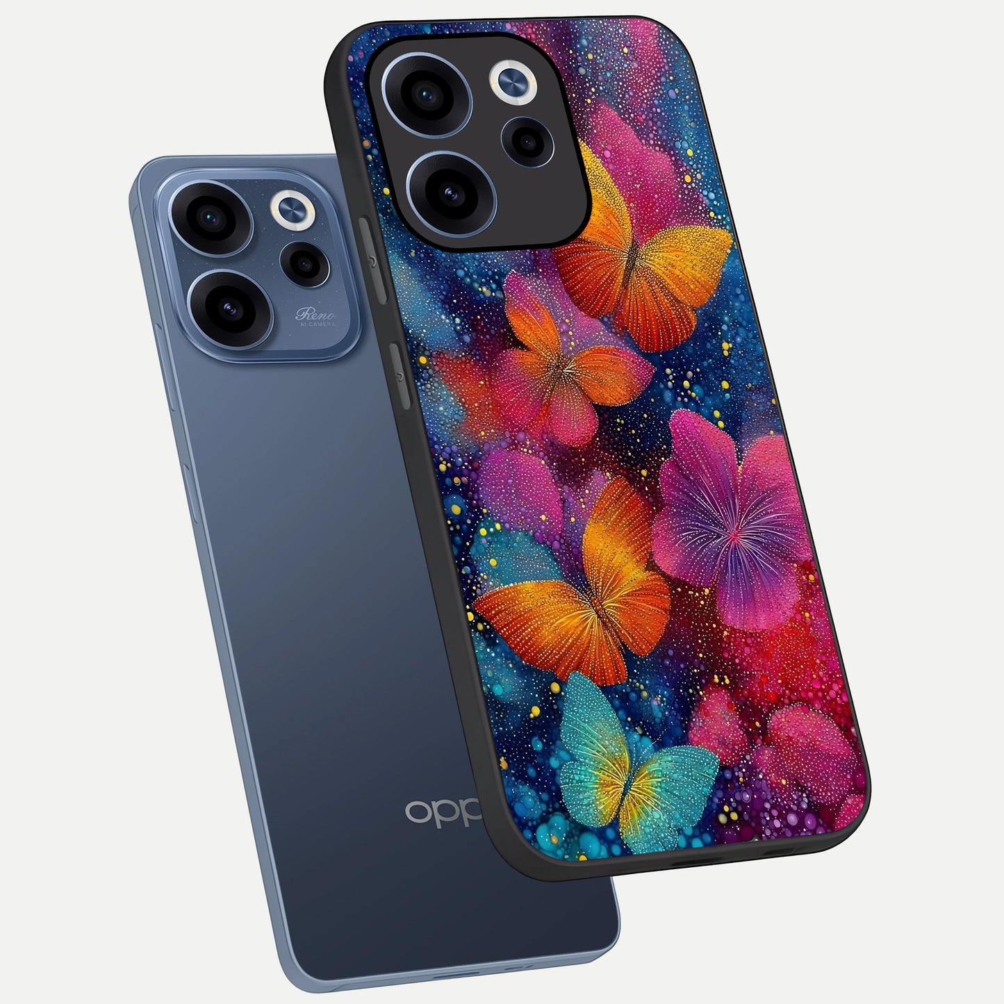  Butterfly Dream Mist phone case For Oppo Reno 15c showing premium glass back cover with detailed artwork