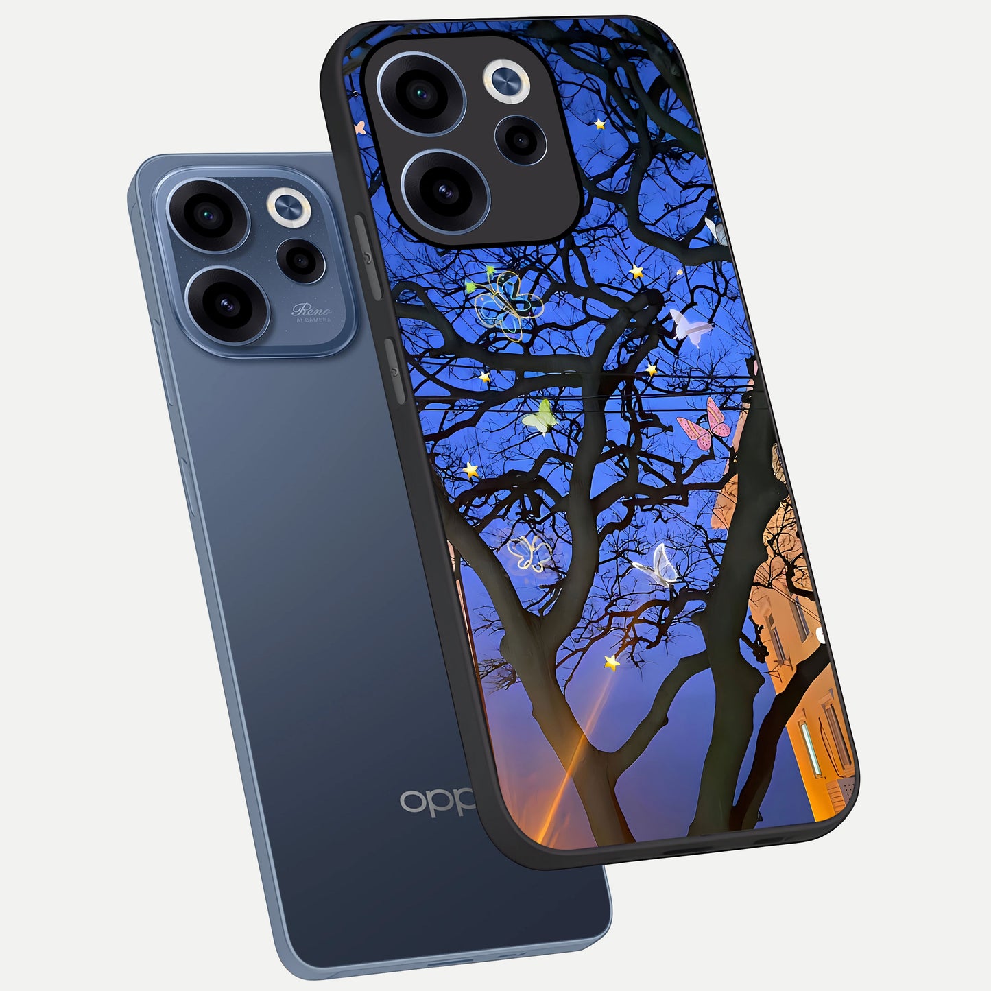  Butterfly Night Magic phone case For Oppo Reno 15c showing premium glass back cover with detailed artwork